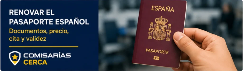Imagen de Comisarías Cerca sobre documentos, precio, cita y validez para renovar el pasaporte español